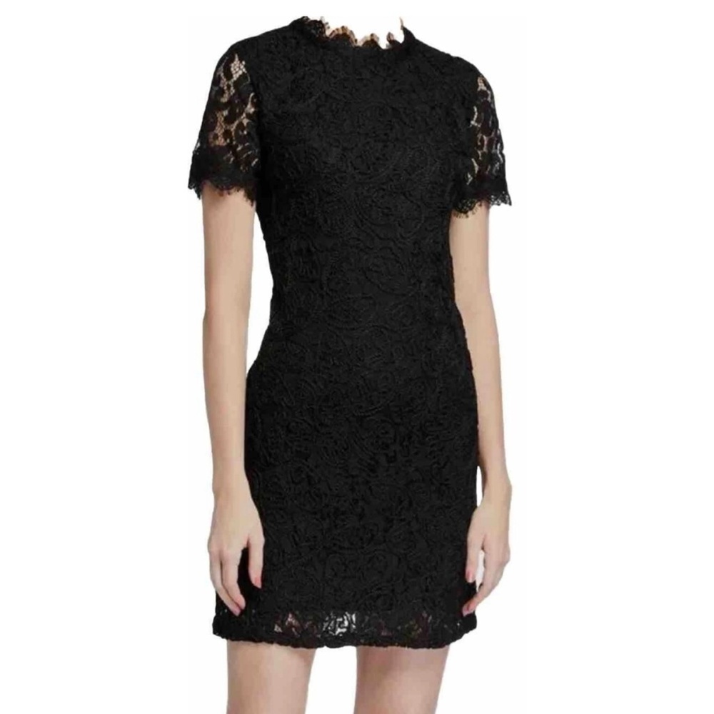 NWT DEX Women's Black Short Sleeve Mock Neck Floral Lace Mini Dress Sz XL